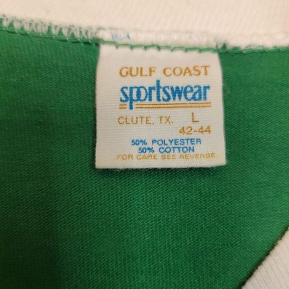 70s Single Stitch Green White Baseball Vneck Tee The Emerald City Oz Band Soccer - Picture 8 of 9